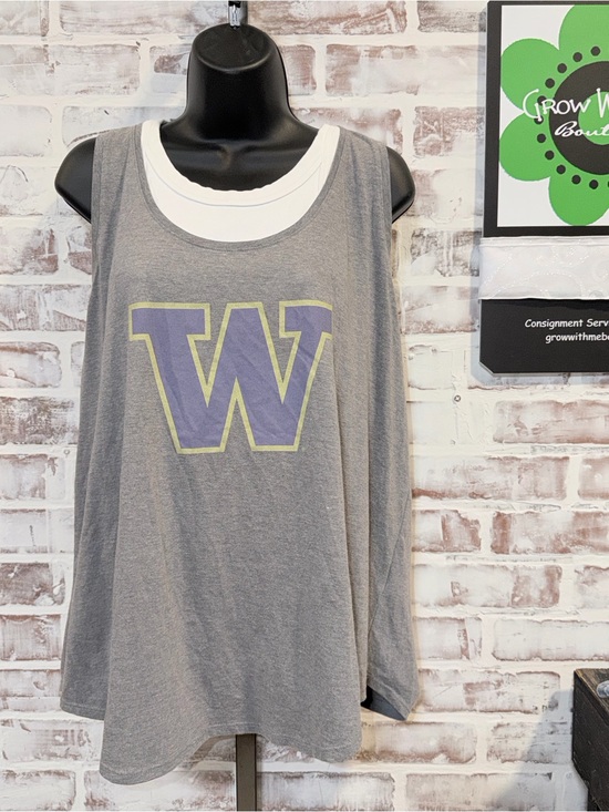 University T Tops - UW 2X Gray Graphic Tank Top with Purple 'W'
